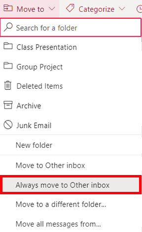 always move to other inbox
