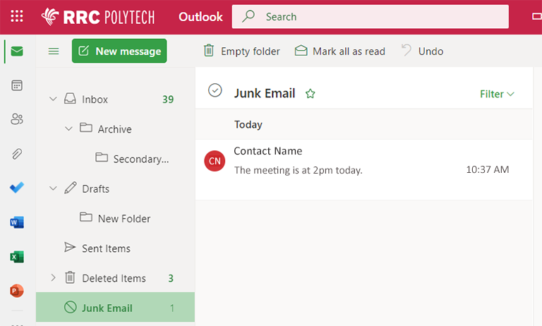 junk email folder for staff