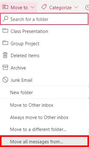 move all messages from focused to different folder