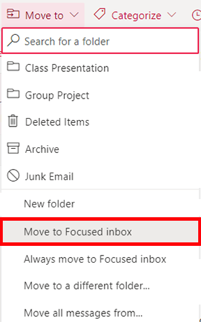move to move to focused inbox