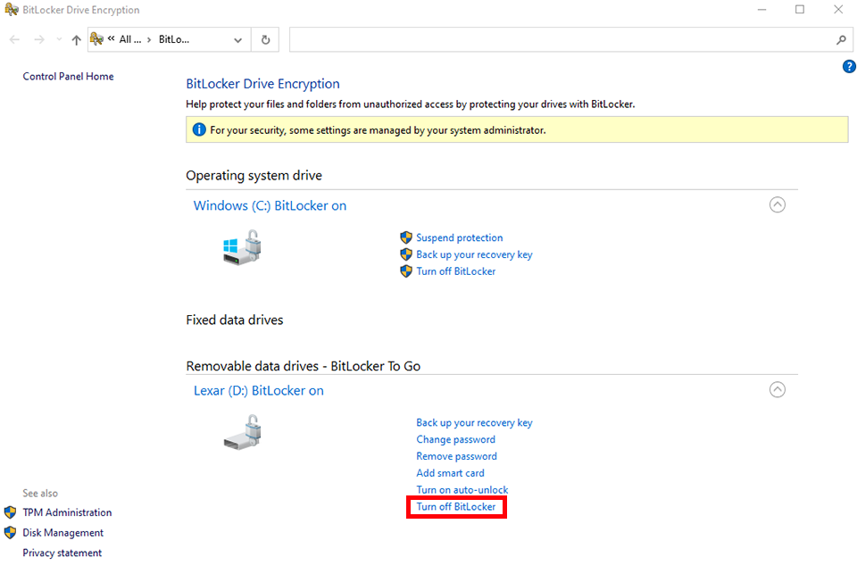 click turn off bitlocker