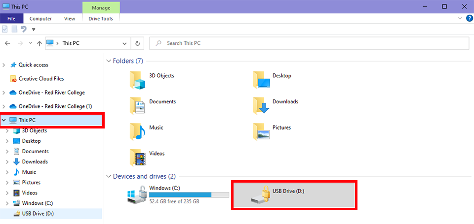 file explorer this pc and the drive