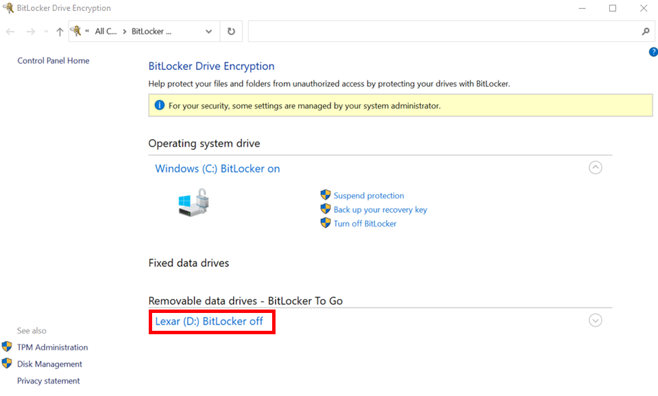 locate and select the removable drive you want to encrypt