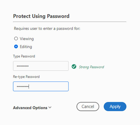 select editing type and retype password and click apply