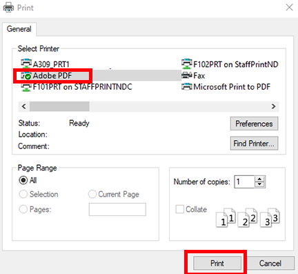 select the printer and click print