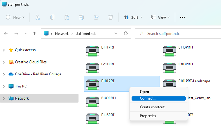 right click printer and click connect