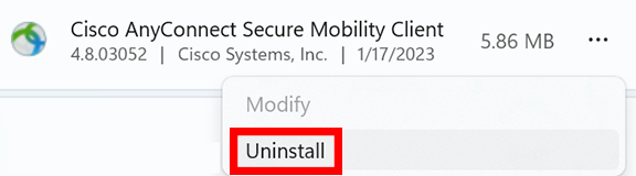 click uninstall