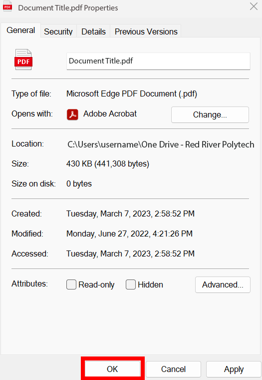 note the change to adobe acrobat and click ok