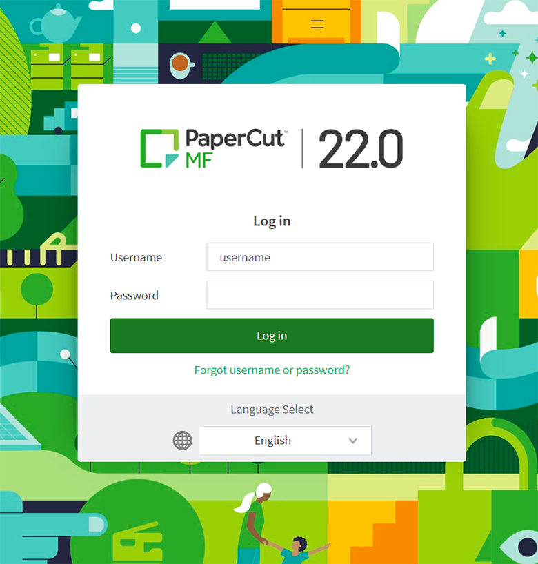 papercut log on screen click log in