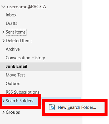 right click search folders and then click new search folder