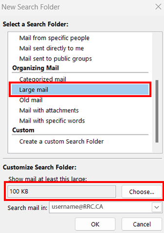 click large mail and choose 100kb and then click ok