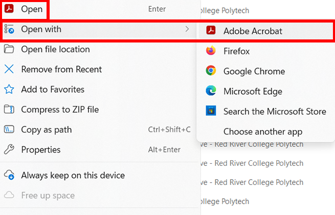 right click pdf click open with and then click adobe acrobat