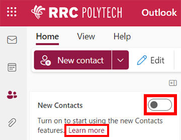 shown off toggle on for new contact features and learn more
