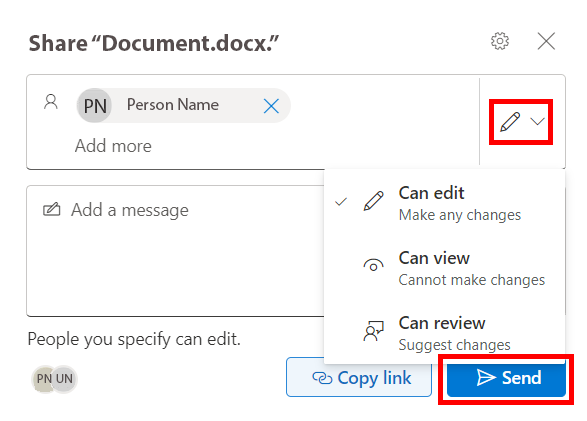 add name select permission option and click send