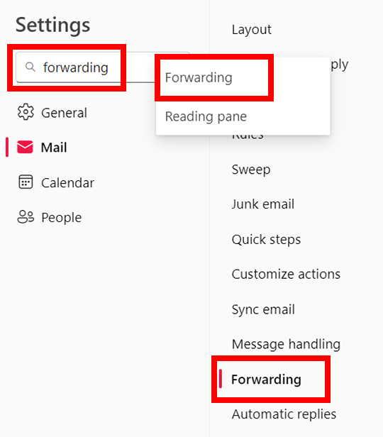 type forwarding and click result or locate it in the list on the right