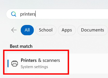 search and click printers and scanners