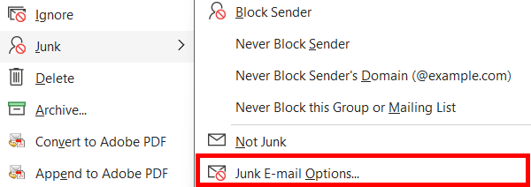 junk email options