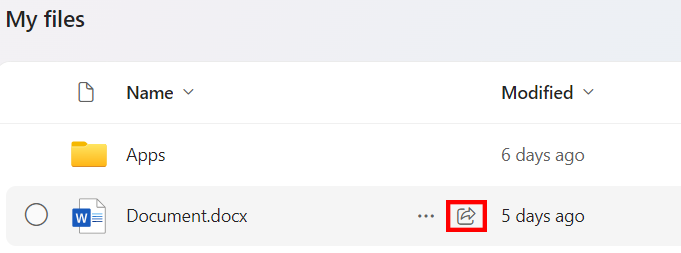 share icon in document name