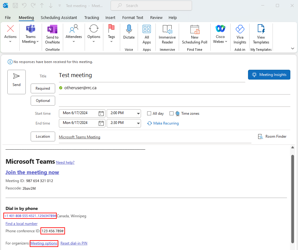 email sent join and dial in options