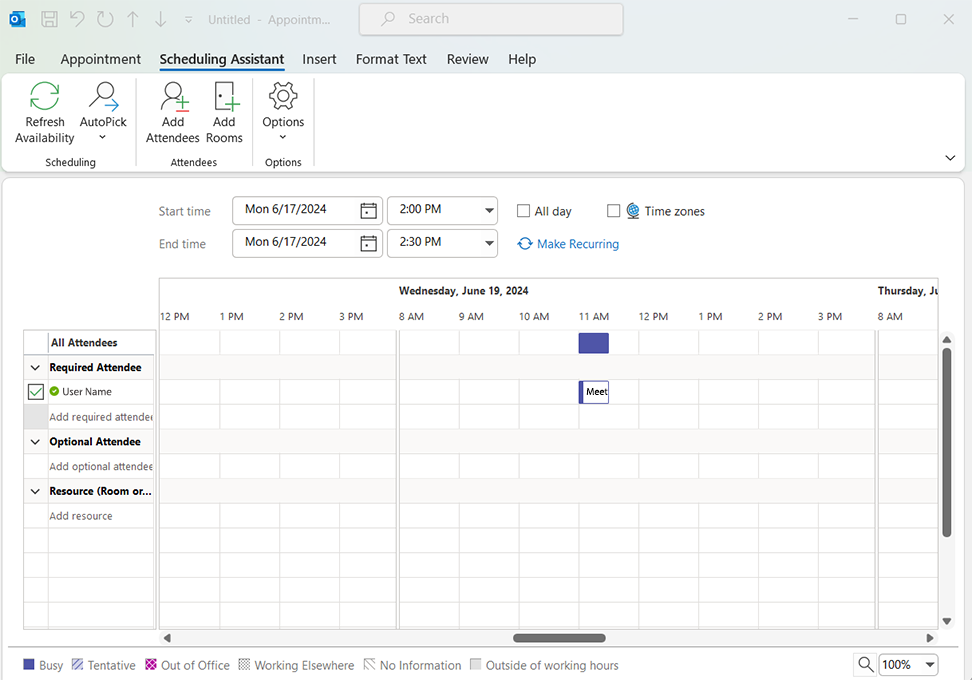 scheduling assistant tab
