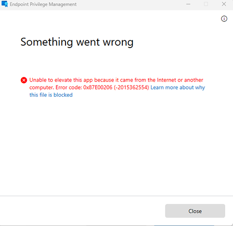 Endpoint Privilege Management  window