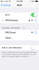 Staff and students should connect through the Wireless Network named RRCWireless. Do not connect to RRCGUEST.