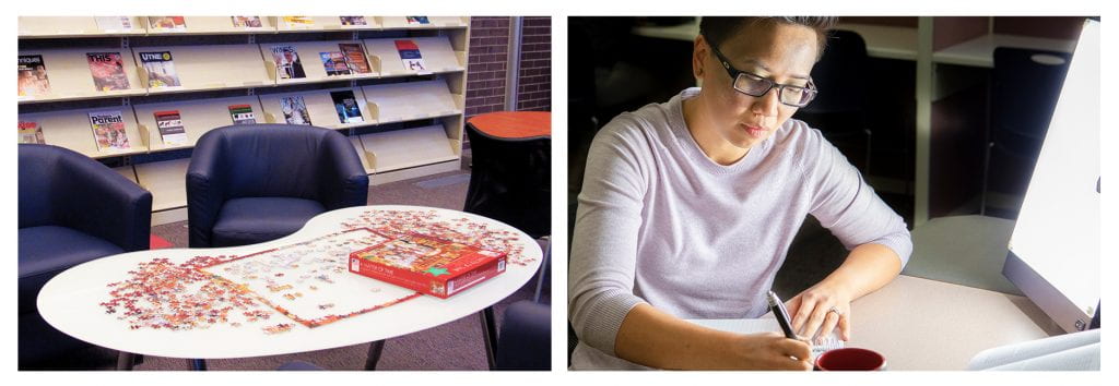 Wellness activities - puzzle and light therapy at NDC library