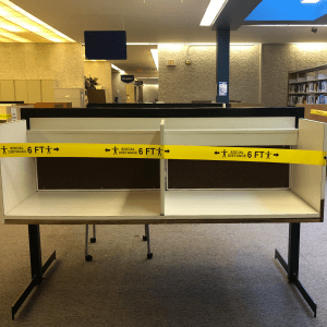 Two carrels taped off due to COVID-19 related restrictions