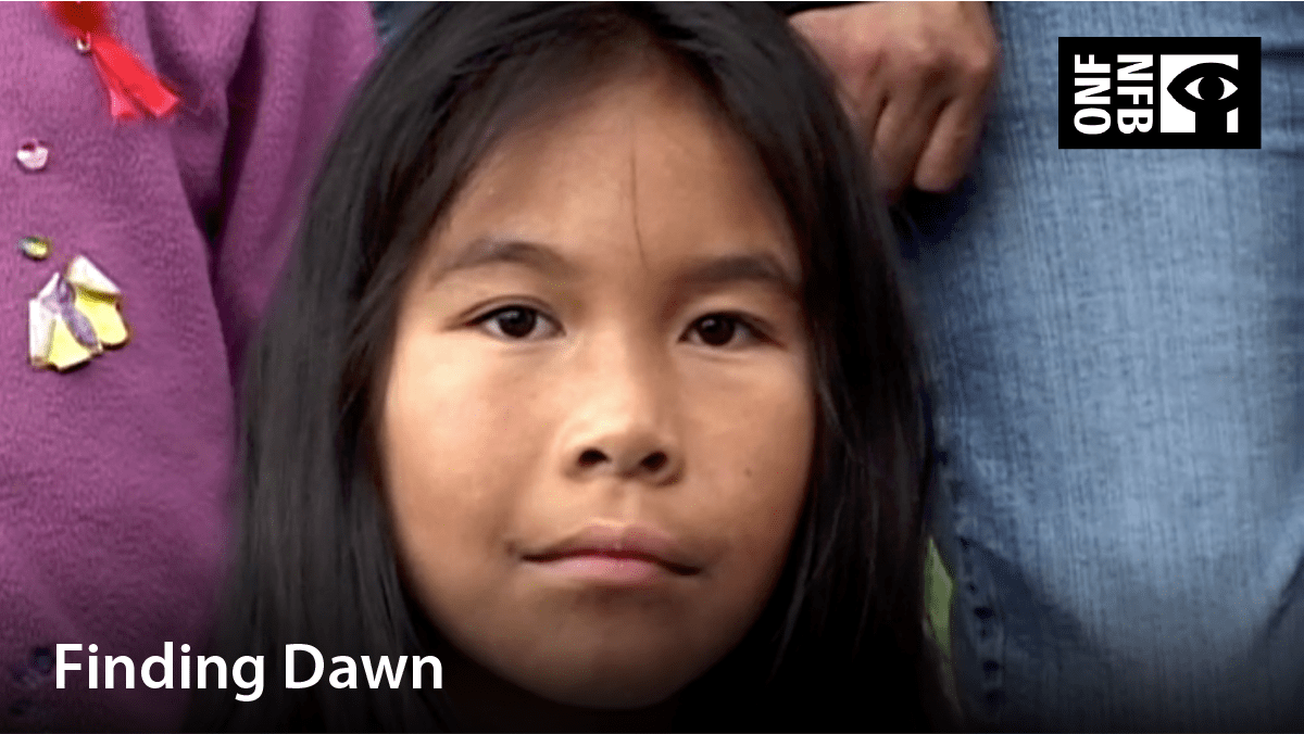 Image of an Indigenous girl. Film title: Finding Dawn