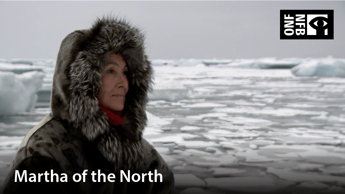 Indigenous woman with parka on. Film title: Martha of the North
