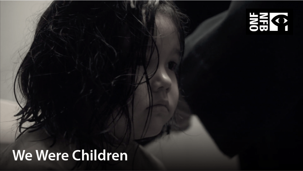 Young Indigenous girl getting her hair cut upon arrival to the residential school. Film title: we were children