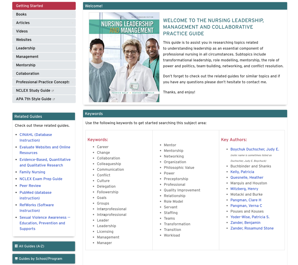 Screenshot of Nursing Leadership Guide