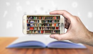 library books on mobile device screen