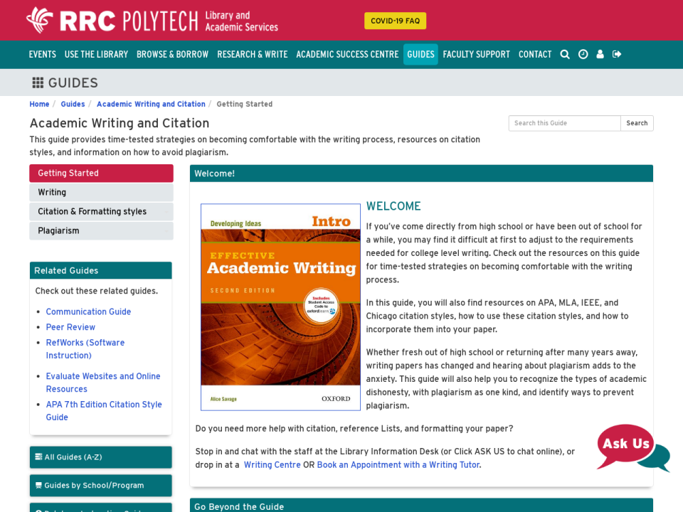 Screenshot of Academic Writing and Citation Guide website