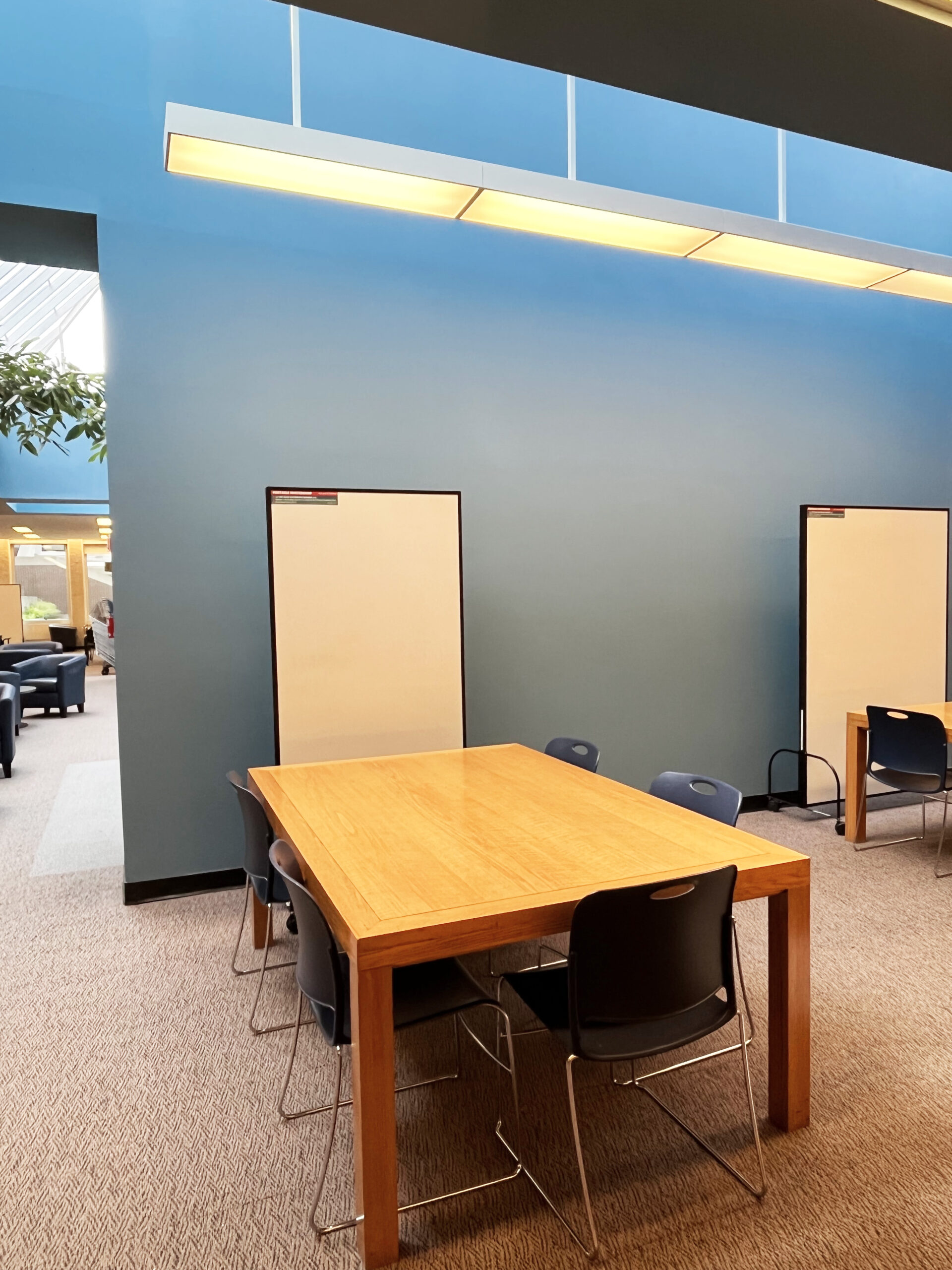 photos of the many study spaces available at the Notre Dame Campus Library