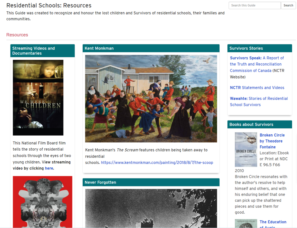 screenshot of the residential schools guide