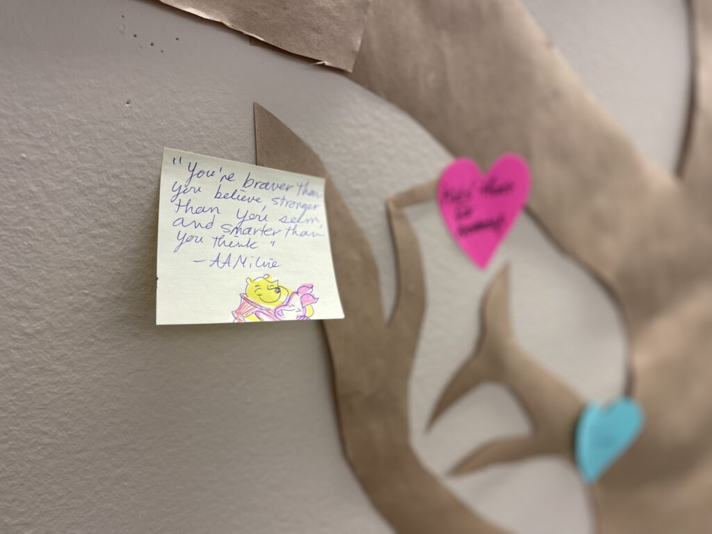 Close-up photo of a message posted on the Wellness Wall.