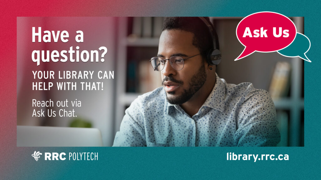 A person looking at a laptop screen, wearing conferencing headphones. Text reads, "Have a question? our Library Can Help With That!"