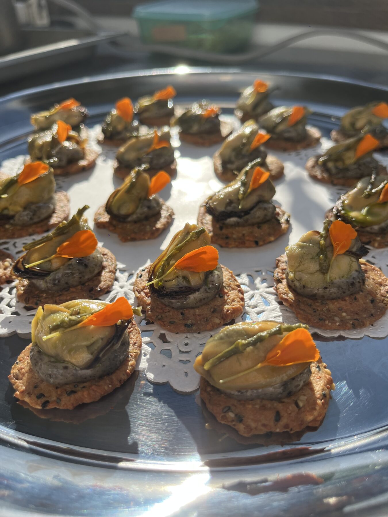Close-up of canapes on a tray