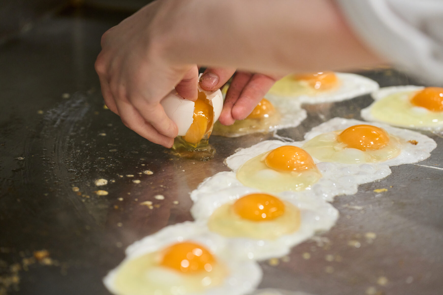 close up of eggs on a grill