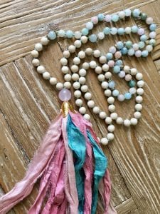 Mala necklace in blues and pinks