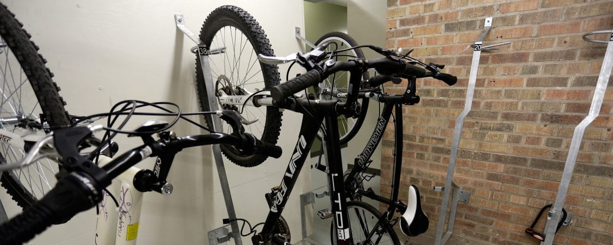 Bicycles are pictured in the locker room at NDC