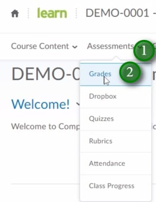 Clicking Assessments menu and then Grades