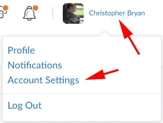 Selecting Account Settings in LEARN