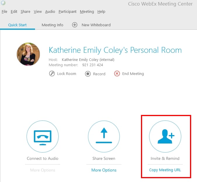 Easily Invite Participants;With WebEx you can easily link to your meeting room or invite participants via email. You can also send reminder emails to participants.
