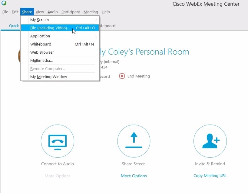 Share Files;Share files to participants and upload PowerPoint presentations to show within WebEx.