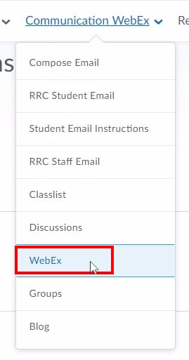 In your LEARN course, click "Communication" then "WebEx";This will take you to the LEARN WebEx integration where you can view and schedule classes.