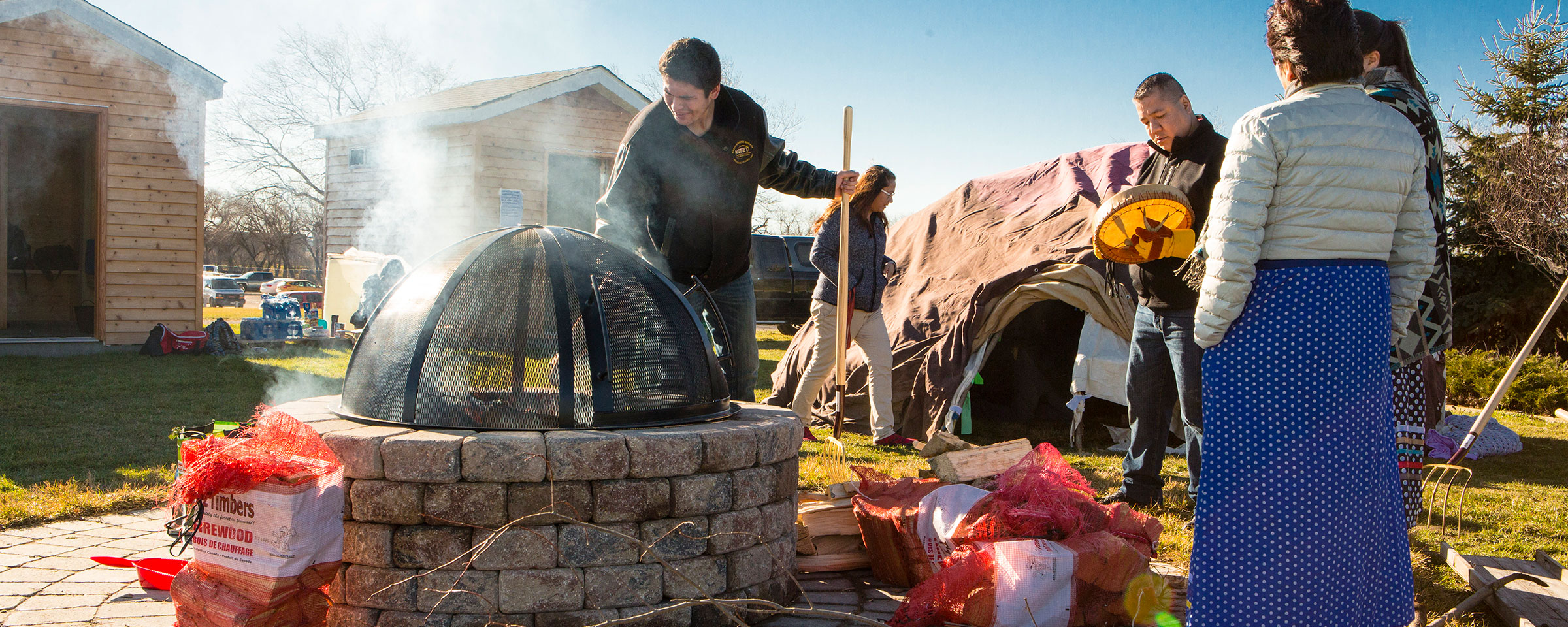 Elders at a sweat lodge at the Notre Dame Campus