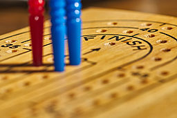 Cribbage board with pegs.