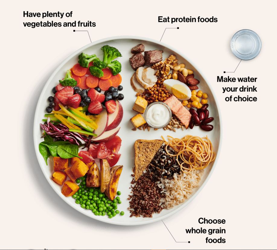 Canada food guide image of a balanced plate of food.